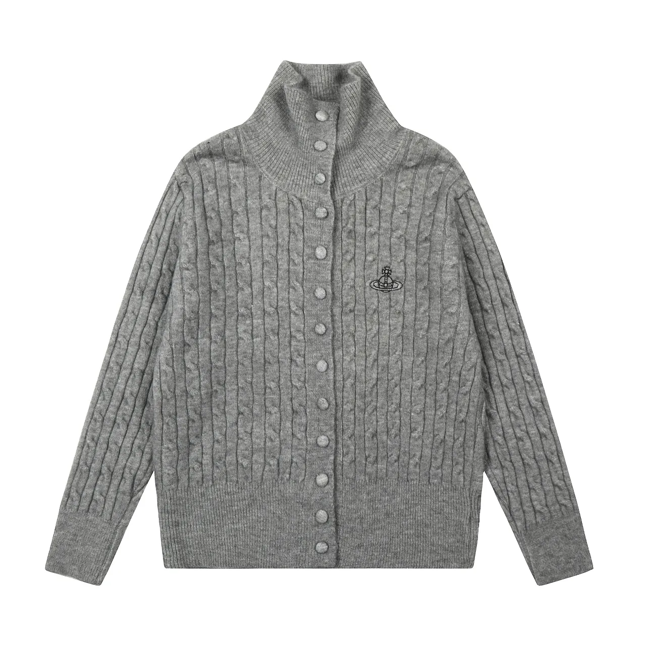 vivienne west wood 25 early autumn new style Queen Mother West classic embroidery Saturn jacquard stand collar single breasted twist wool sweater long-sleeved sweater cardigan The fabric is soft and elastic, versatile and slimming Style number: V416 Wholesale price: Size: S M Color: black, off-white, lemon yellow, light blue, pink, gray